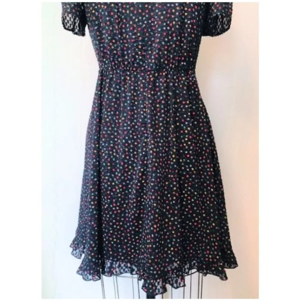 MADEWELL SUGAR DOT BLUE RED YELLOW V-NECK FLUTTER SLEEVE MINI DRESS 0 NWT